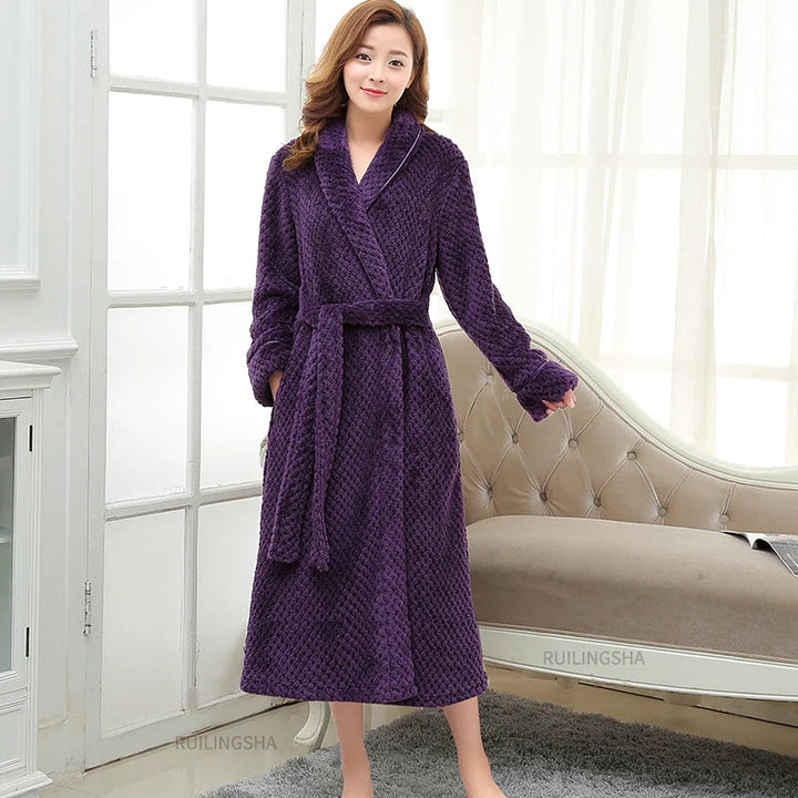 Premium women's plush robe, ultra-soft for ultimate relaxation at home.