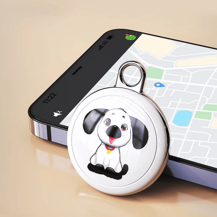 Waterproof pet GPS tracker on a dog collar, ideal for outdoor adventures, ensuring dog & cat safety in all weather.