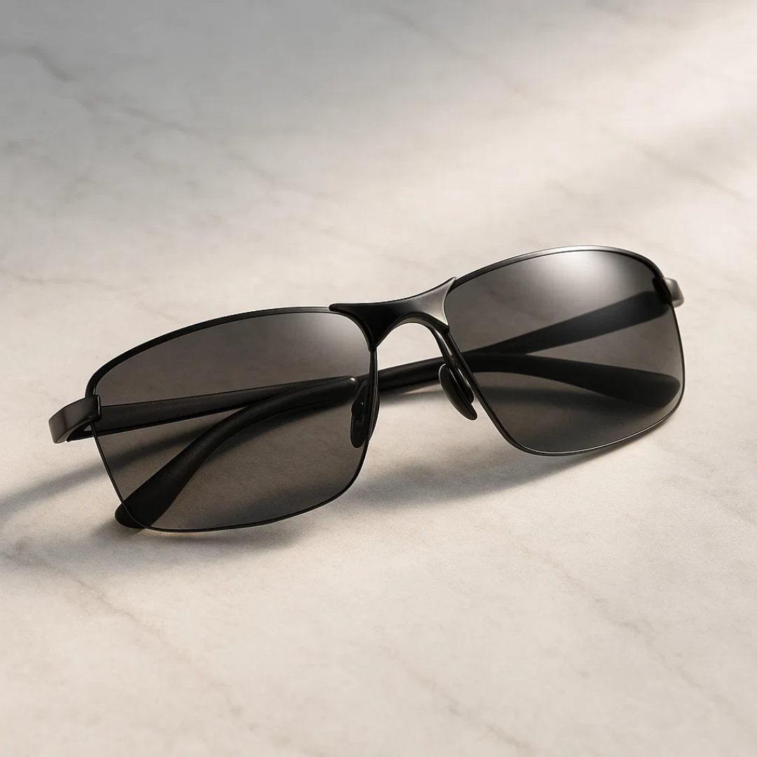 Modern unisex polarized photochromic sunglasses, offering crystal-clear adaptable vision for driving and sunny outdoors.