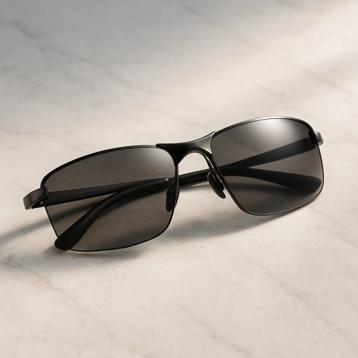 Modern unisex polarized photochromic sunglasses, offering crystal-clear adaptable vision for driving and sunny outdoors.