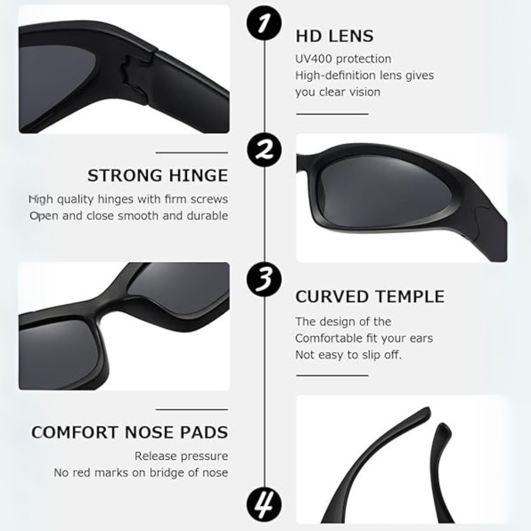 Stylish unisex wrap-around polarized sunglasses, full UV protection for sports & outdoor gear.