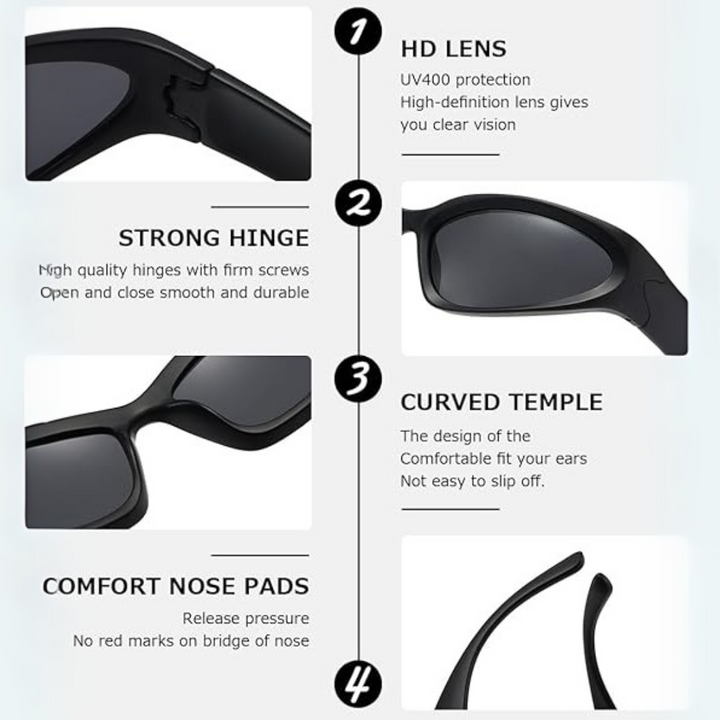 Stylish unisex wrap-around polarized sunglasses, full UV protection for sports & outdoor gear.