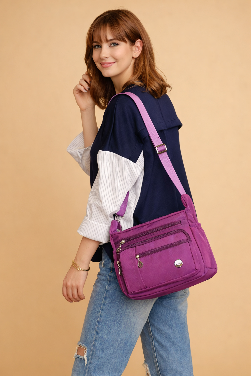Convenient women's crossbody bag, adjustable strap ensures hands-free comfort for travel or daily errands, versatile accessory.