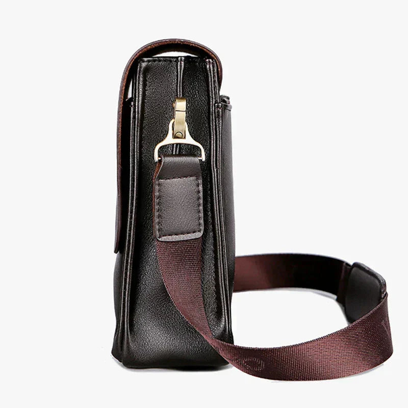 Versatile women's dark brown faux leather shoulder bag, convertible to an organized crossbody.