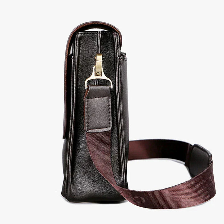 Versatile women's dark brown faux leather shoulder bag, convertible to an organized crossbody.