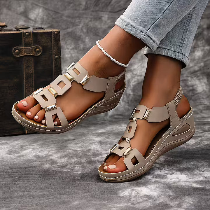 Graceful white platform sandals, open toe with comfortable ankle strap for women's summer fashion.