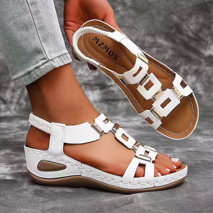 Graceful black platform wedge sandals, comfortable and stylish with an ankle strap for women.