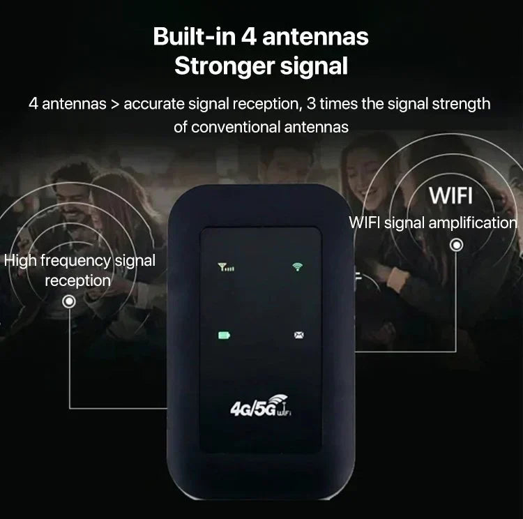 Unlocked portable 5G WiFi router with SIM card compatibility. Access high-speed mobile internet anywhere.