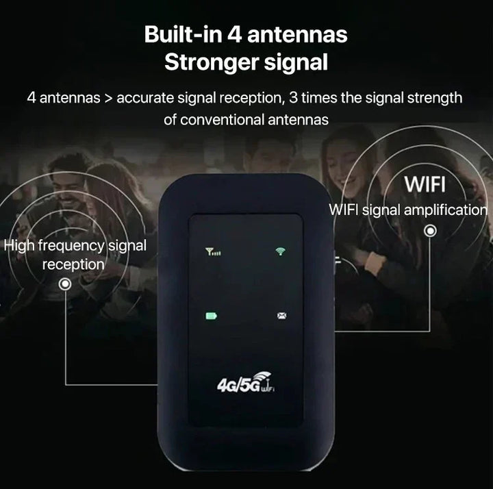 Unlocked portable 5G WiFi router with SIM card compatibility. Access high-speed mobile internet anywhere.