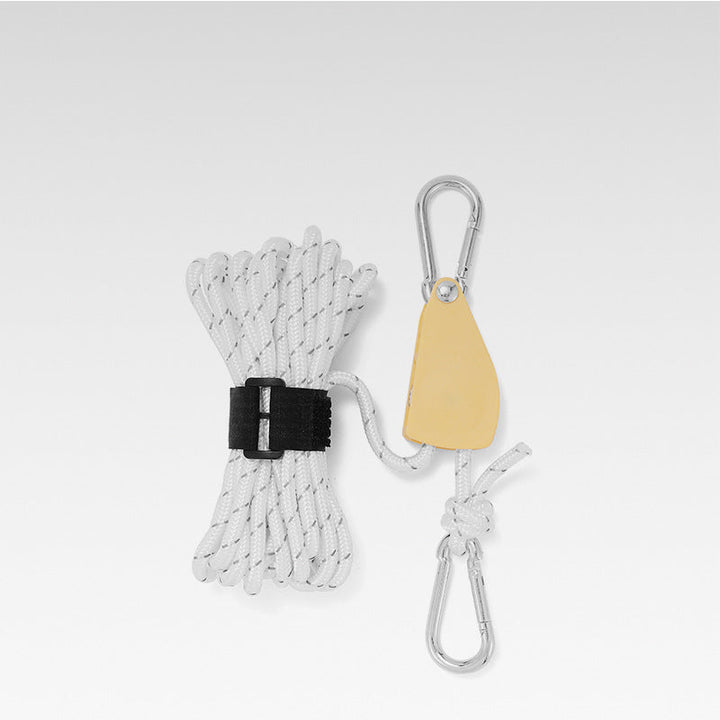 Durable reflective guy line for camping tents, easily adjustable for secure outdoor setup.