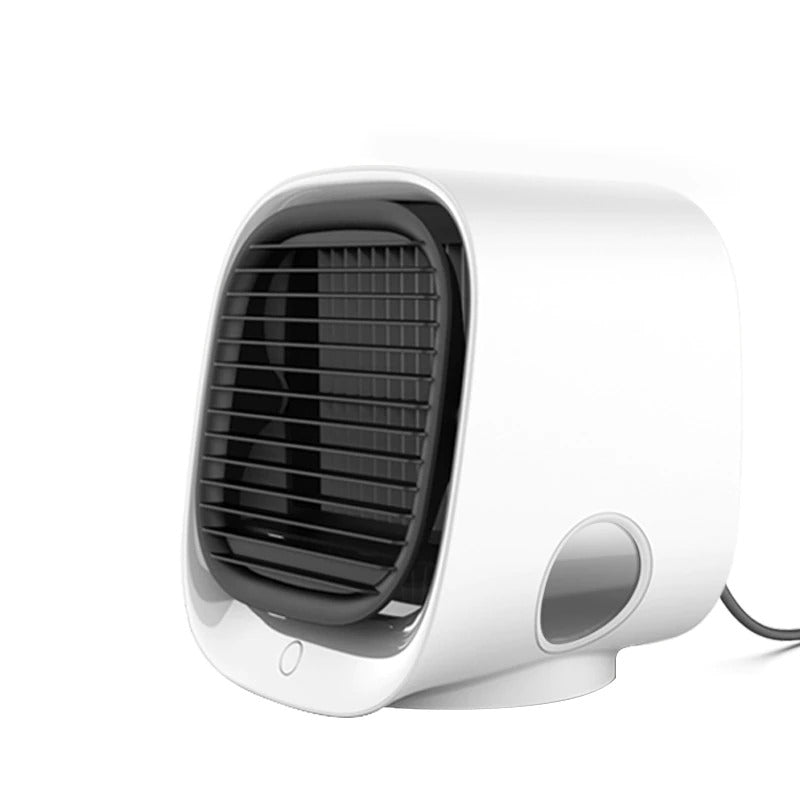 Portable mini air conditioner for personal cooling, ideal for car, home, and office. Features USB power.