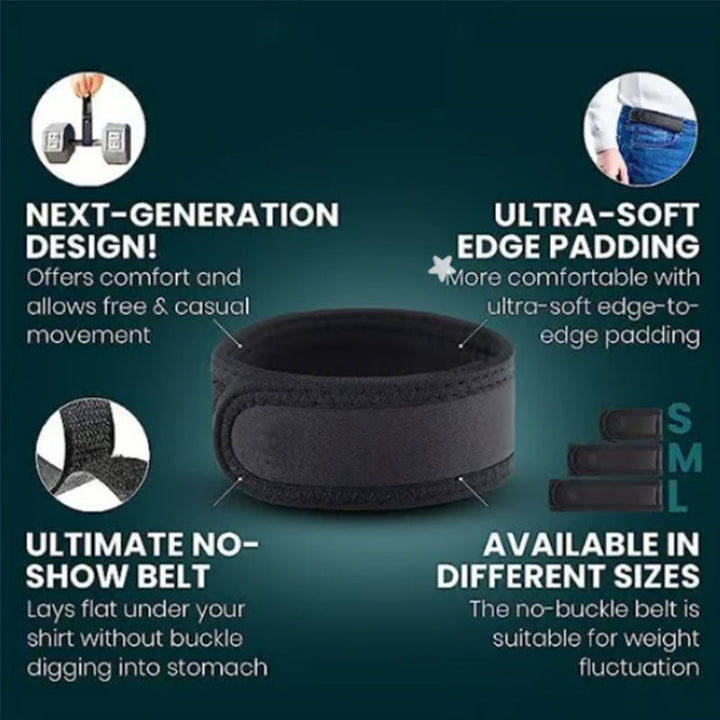 Comfortable no buckle belt, made of stretch elastic. Invisible waist belt for men & women, prevents bulge.