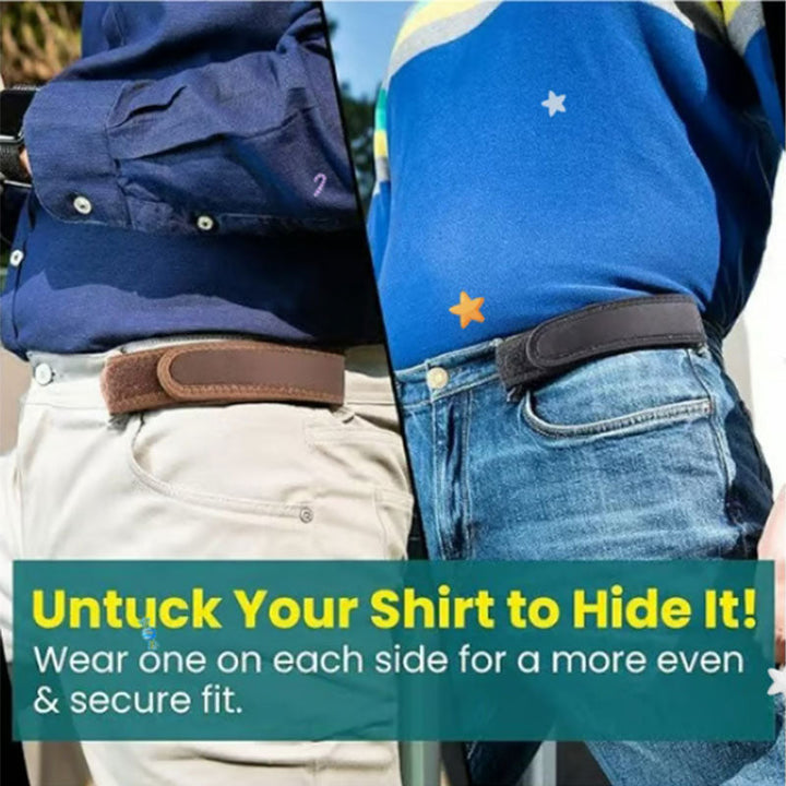 Sleek adjustable elastic belt, black, designed for a smooth, buckle-free waistline. Great pants accessory.