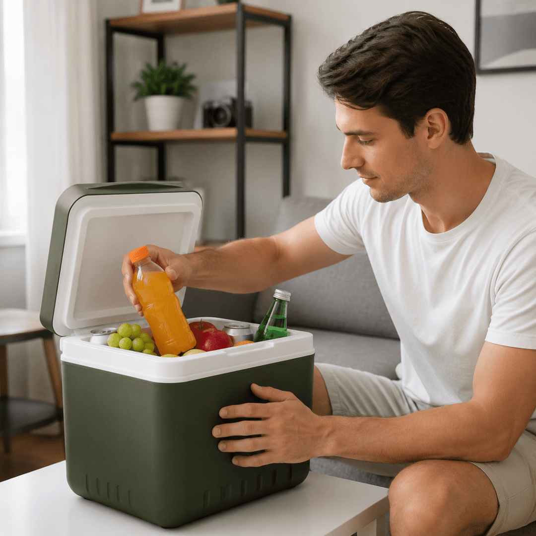 Energy-efficient portable cooler for beverages, essential camping gear for all your outdoor excursions.