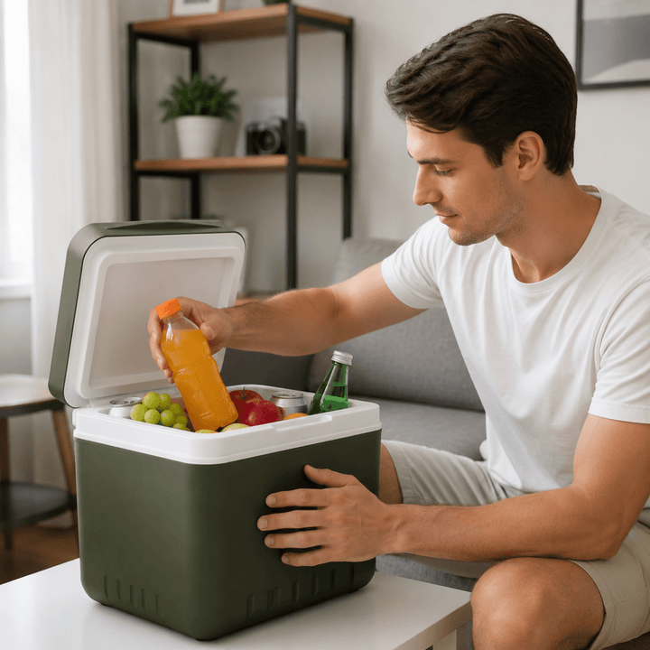 Energy-efficient portable cooler for beverages, essential camping gear for all your outdoor excursions.