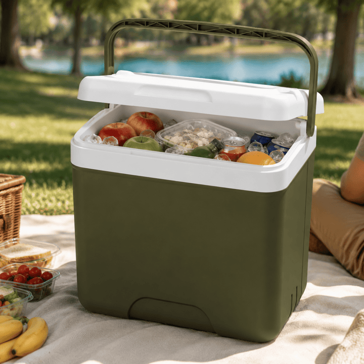 Durable electric travel cooler & food warmer, a must-have road trip accessory for family adventures.