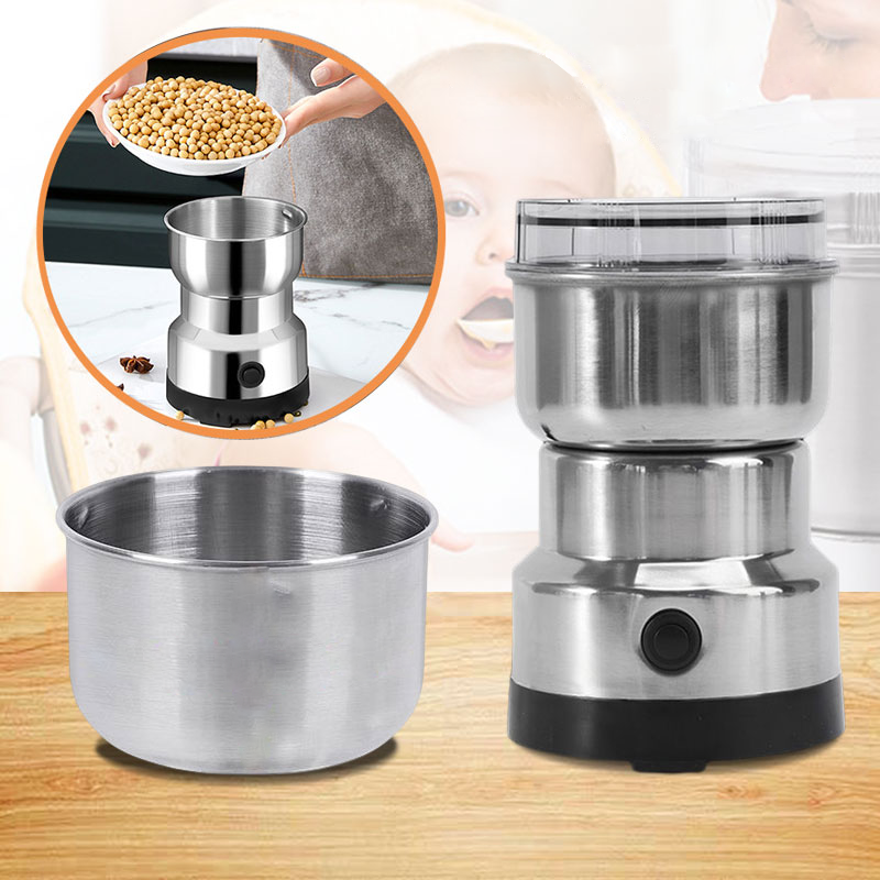 Sleek, portable electric spice and coffee grinder. Compact one-touch kitchen appliance for grinding dry goods.