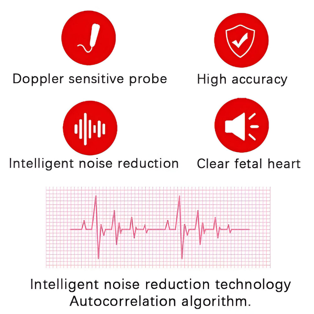 Handheld fetal doppler with clear sound for monitoring baby heartbeat.