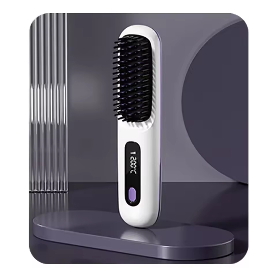 Quick styling electric brush for women, ensuring smooth, healthy hair with ease. Perfect travel tool.