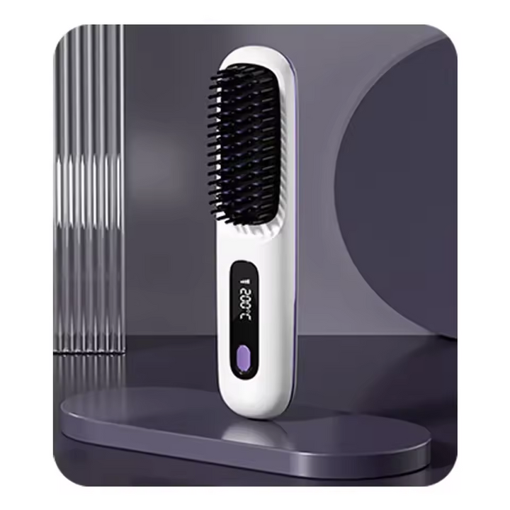Quick styling electric brush for women, ensuring smooth, healthy hair with ease. Perfect travel tool.
