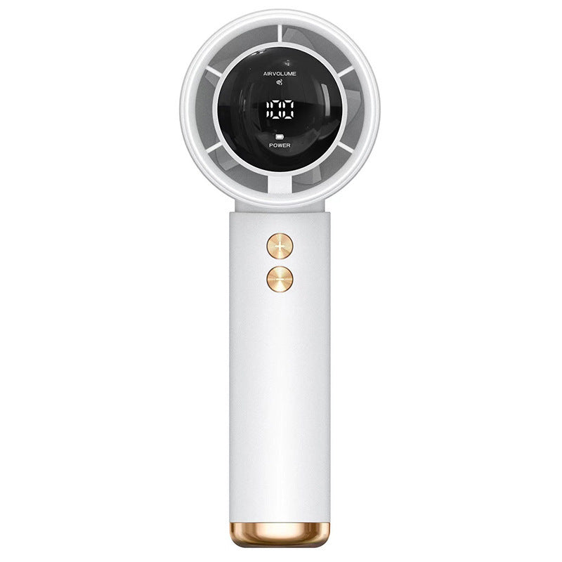 Portable handheld fan with digital display, USB rechargeable. Stay cool on the go with this personal cooler.