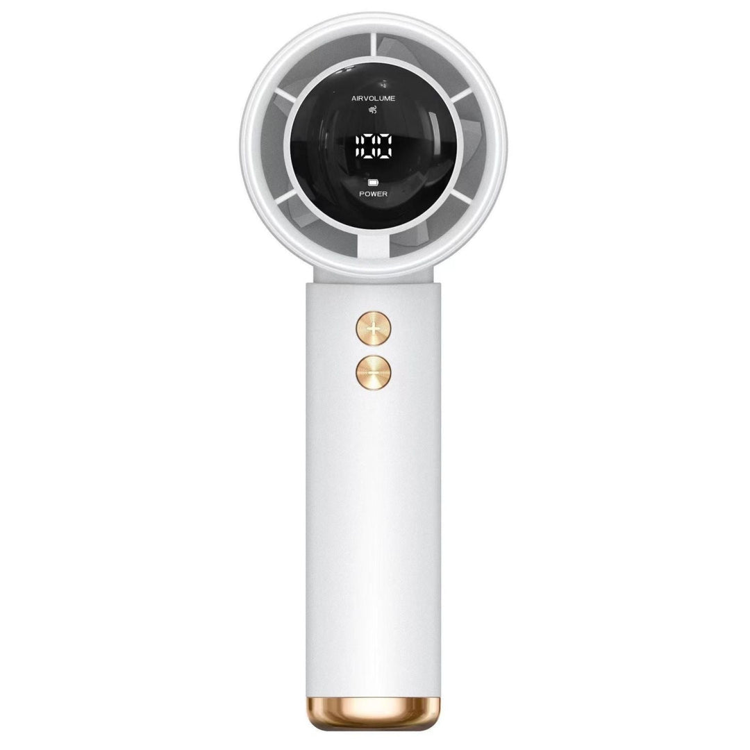Sleek portable handheld USB fan with digital display for personal cooling. A must-have summer essential.