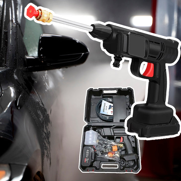 Portable cordless power washer kit with 348 PSI, battery, and case for easy outdoor cleaning & car washes.