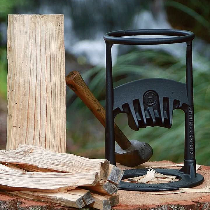 Portable manual log splitter for easy firewood prep. Great for camping, fireplace kindling, and outdoor wood splitting.