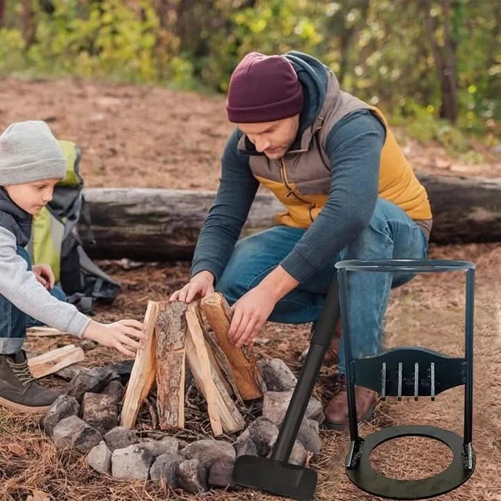 Manual log splitter, safer axe alternative for easy firewood and kindling. Portable wood splitting tool for outdoor.