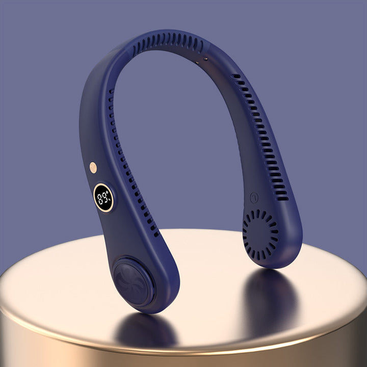 Rechargeable personal neck fan for on-the-go cooling; hands-free design makes it a versatile travel essential.