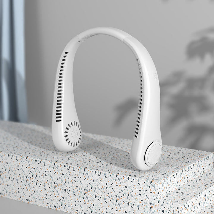 Experience hands-free cooling with this portable neck fan, a rechargeable summer essential for active lifestyles.