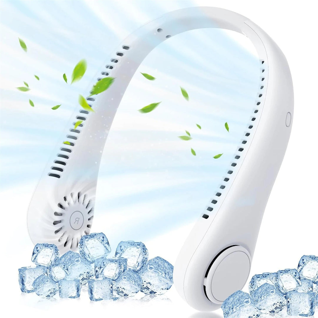 Unisex portable neck fan, 360° hands-free cooling. Rechargeable USB personal fan for summer travel & outdoor activities.