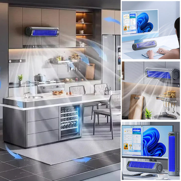 Rechargeable portable desk fan & air cooler, ideal for home or office.