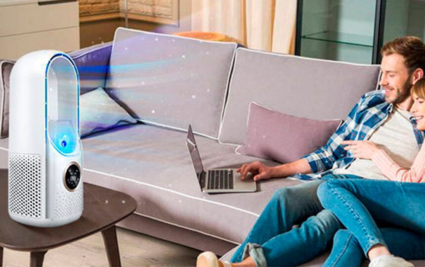 Sleek portable air conditioner with silent operation. Energy-efficient room cooler provides cool, quiet comfort. Modern design.