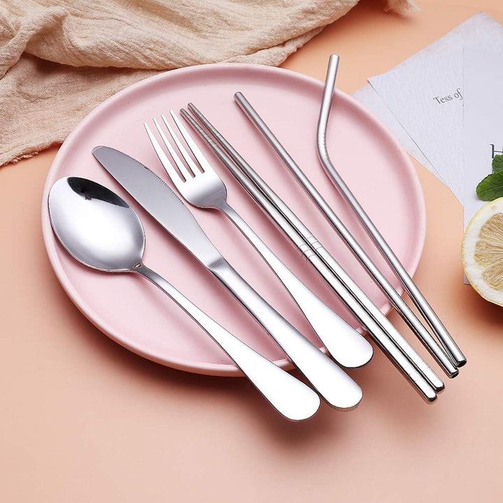 Durable portable silverware set with a robust case, perfect for hikers & outdoor enthusiasts.