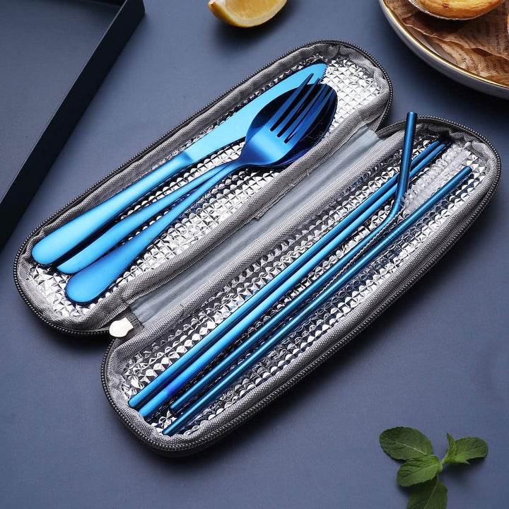 Practical unisex portable cutlery set, including fork, spoon, knife, for any outdoor adventure.