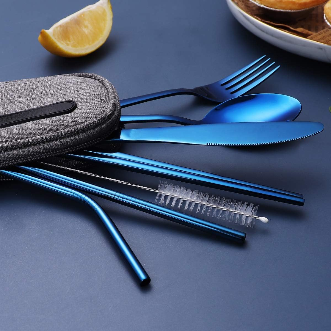 Durable stainless steel travel cutlery with case, ensuring clean utensils wherever you go.