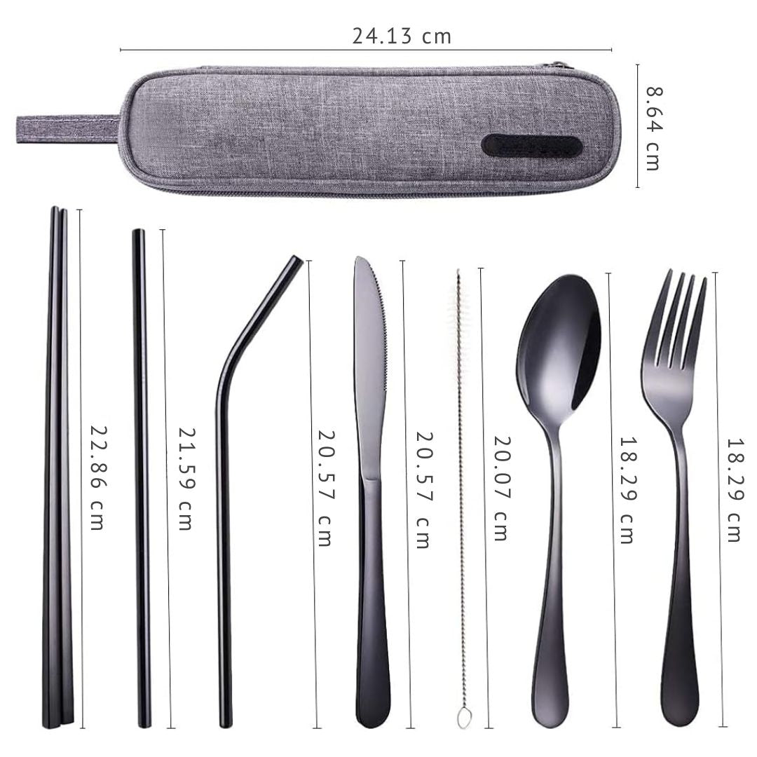 Essential stainless steel travel cutlery set, ideal for students, office workers, & campers.