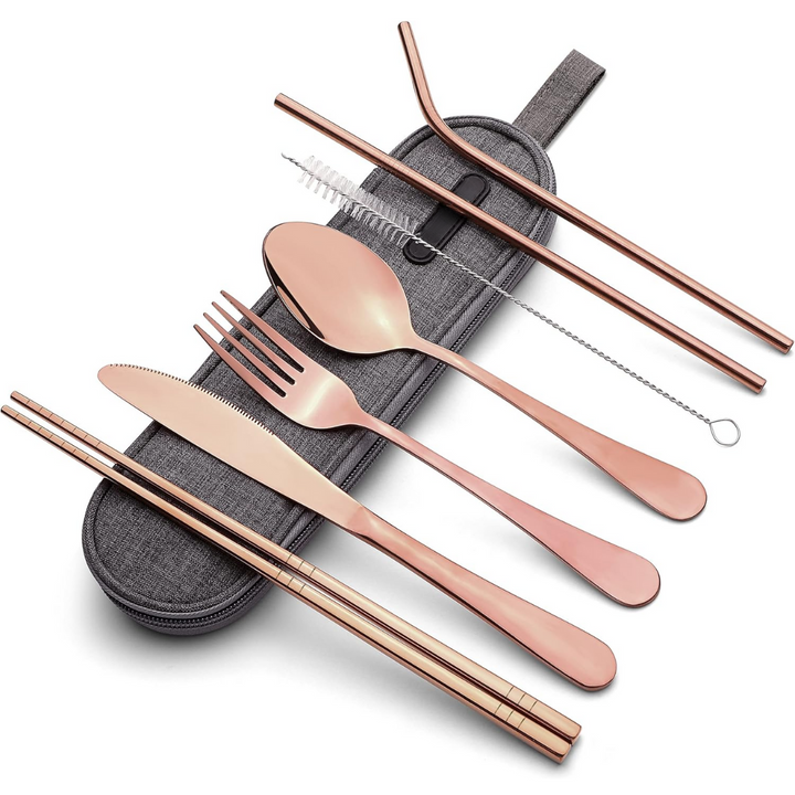 Sleek stainless steel portable cutlery for outdoor dining, picnics, & office meals.