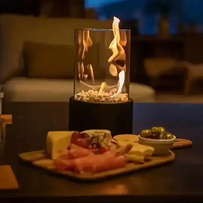 GlowLuxe trendy portable table fire lantern, creating cozy ambiance for any space.