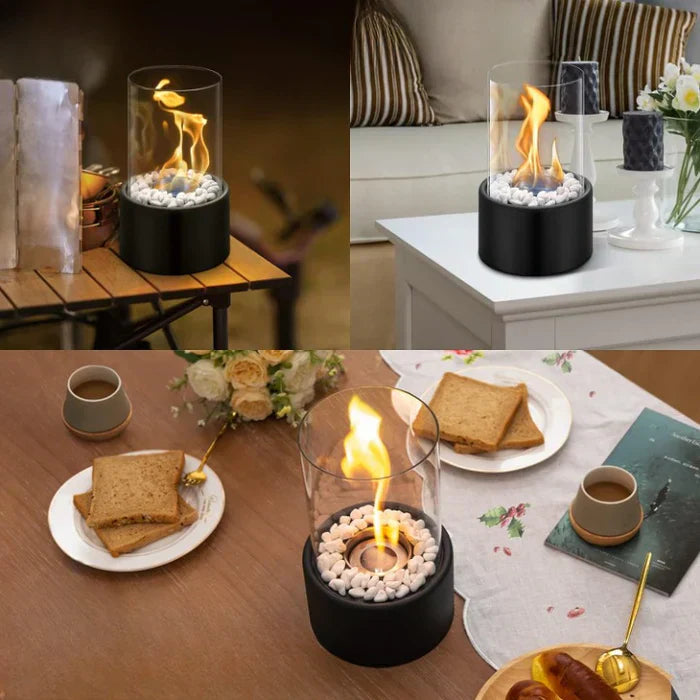 Easy-to-use portable table fire pit lantern, a modern decor piece for home & garden.