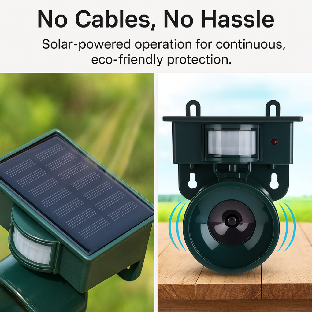 Premium ultrasonic bird repeller for backyard & patio, offering humane avian control & garden protection.