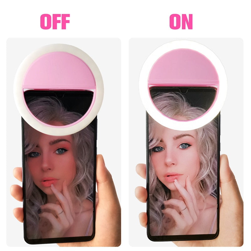 Universal clip-on LED selfie ring light for phones, ideal for live streaming & vlogging.