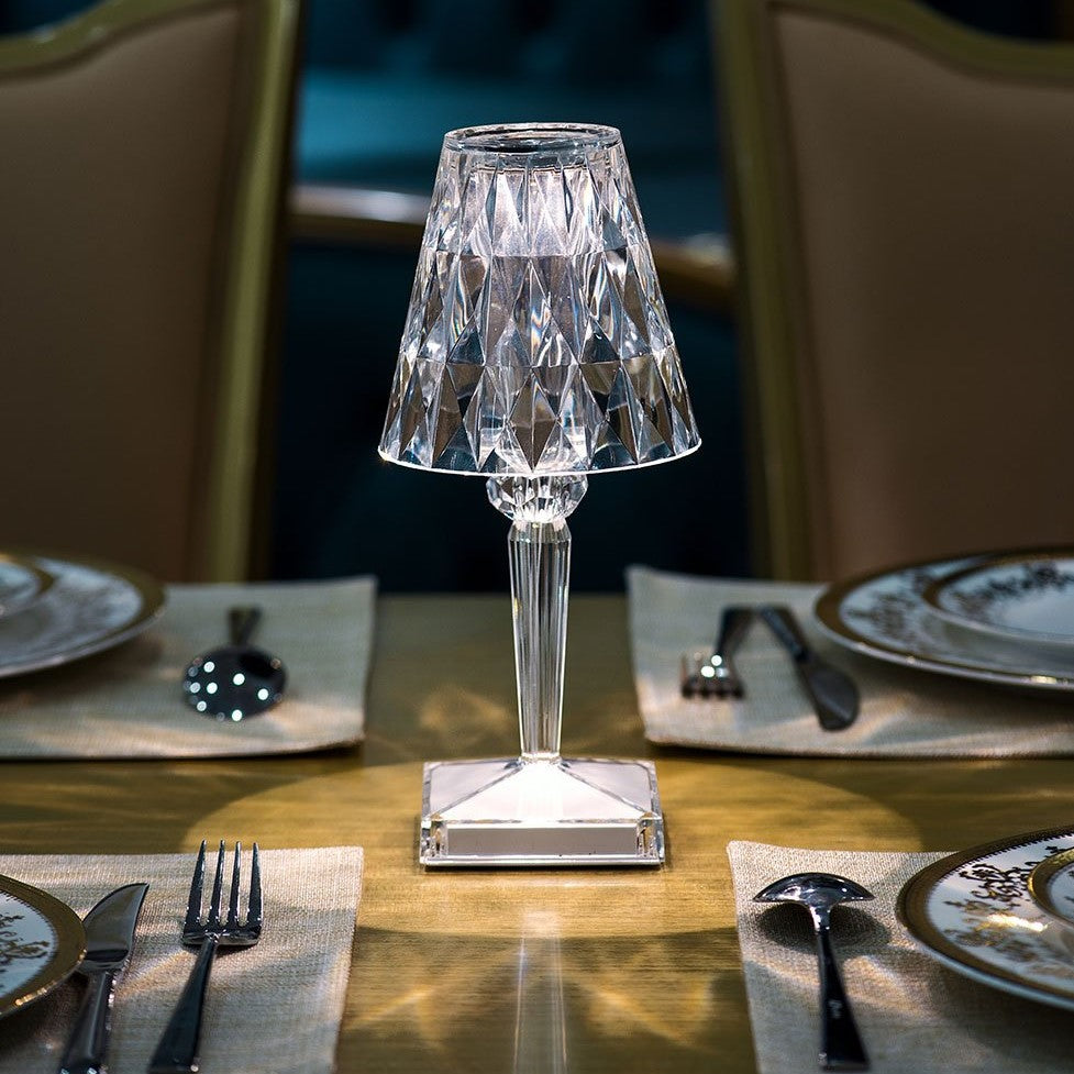 Luxurious sparkling crystal lamp, LED, touch dimming, ideal for stylish accent lighting.