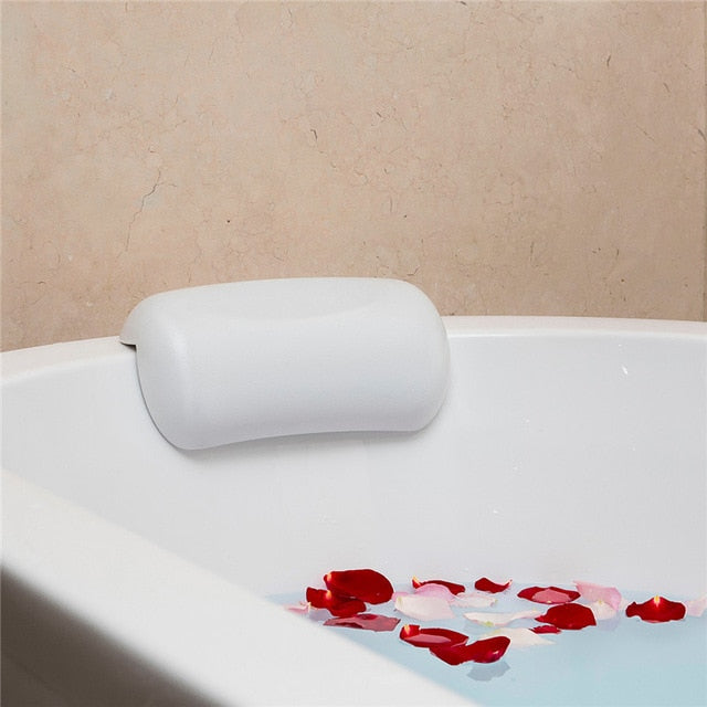 Comfortable waterproof bath pillow with ergonomic design, providing head & neck support for relaxing home spa.