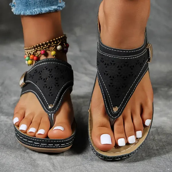 Stylish women's wedge sandals offering excellent arch support and comfort for summer walking.