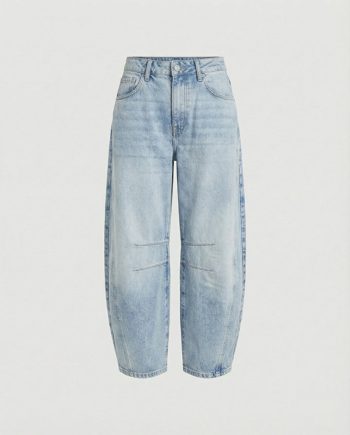 Classic women's mid-rise barrel jeans, a relaxed fit denim for versatile casual and everyday outfits.