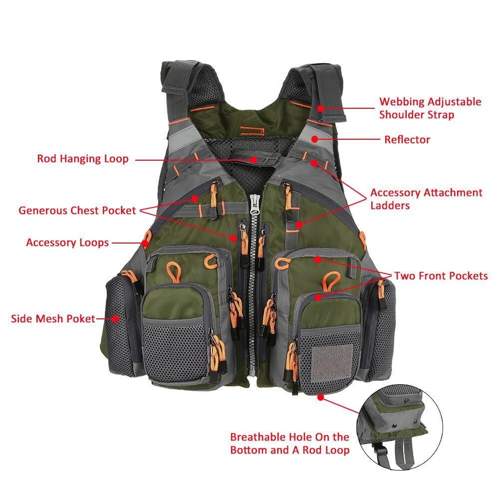 Kayak & boating safety vest. Adjustable, one-size fishing life vest with multiple pockets for angler convenience.