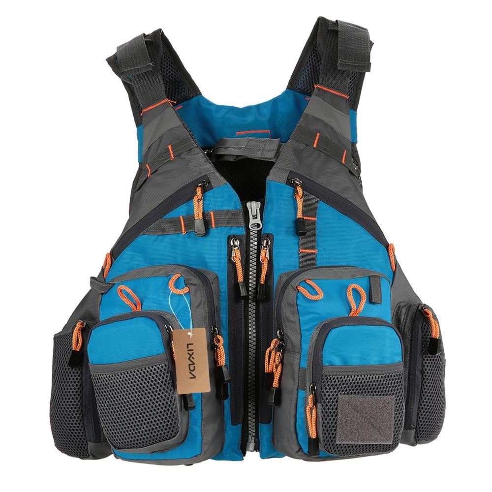 Professional unisex life vest for fishing & water sports. Adjustable buoyancy aid with multi-pockets & reflective design.