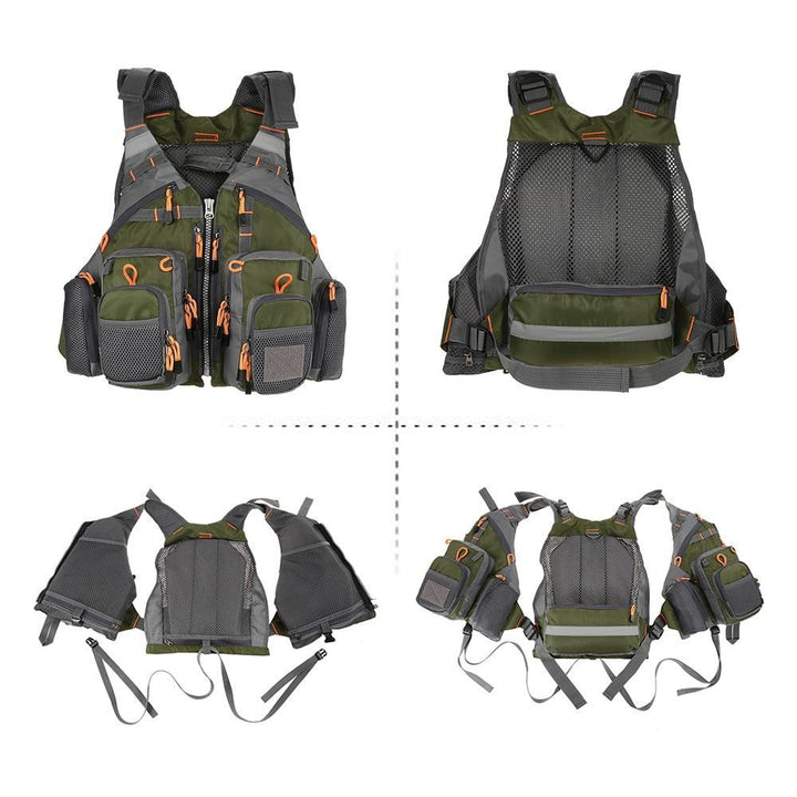 Unisex professional fishing life vest. Adjustable buoyancy aid, safety vest with multi-pockets for anglers & boating.
